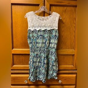 Choa Collection Blue & Green Floral Print Elastic Waist Short Dress SIZE UNKNOWN